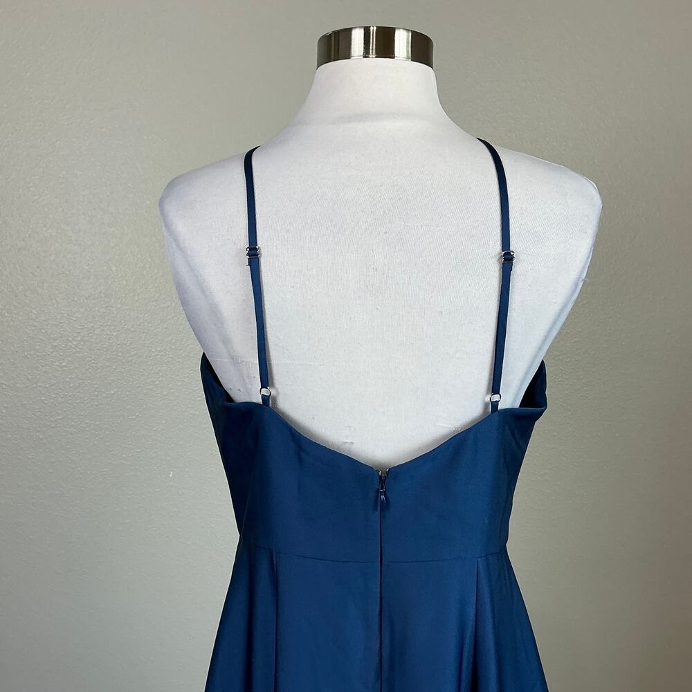 Dress the Population Justine Blue Evening Gown Satin A-Line Dress Size Medium - Picture 9 of 12